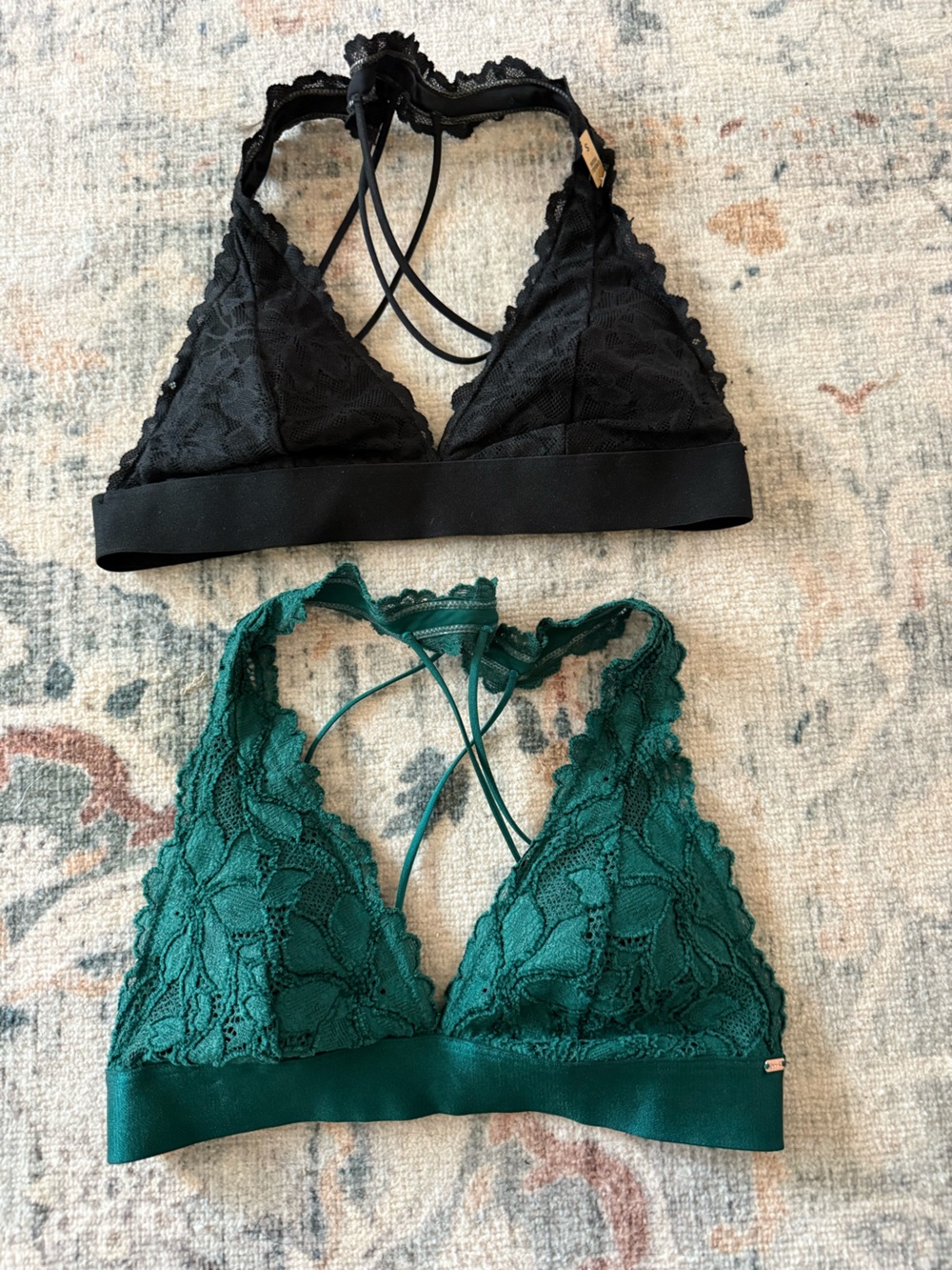PINK Victoria's Secret Lace Bralette in Emerald Green & Black